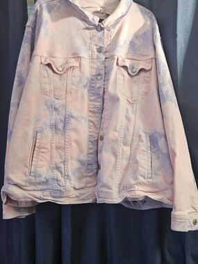 Pastel Pink & Lavender Tie-Dye Denim Jacket - Women